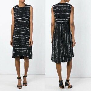 Vince 100% Silk Black Abstract Striped Shift Dress Size 2